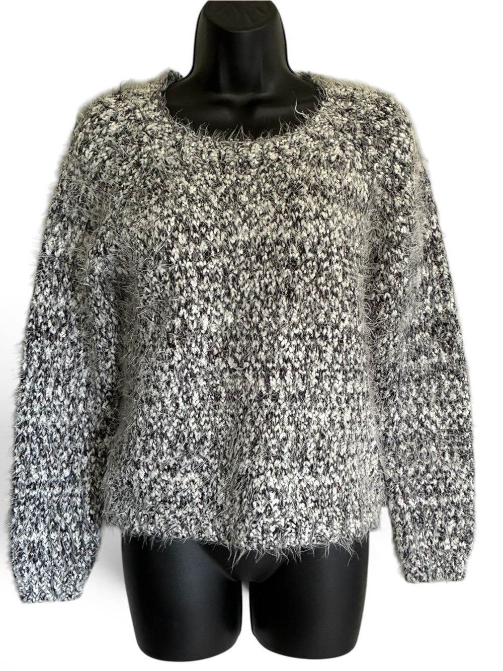 JOA Cozy Marled Gray Fuzzy Grunge Knit Sweater Size S